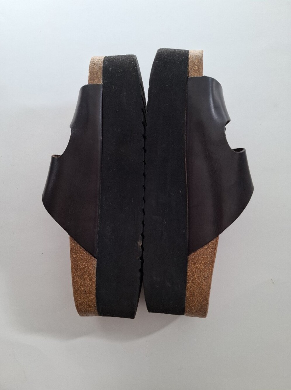 Sixtyseven Women's Brown Black Leather Cork Platform Slide Sandals